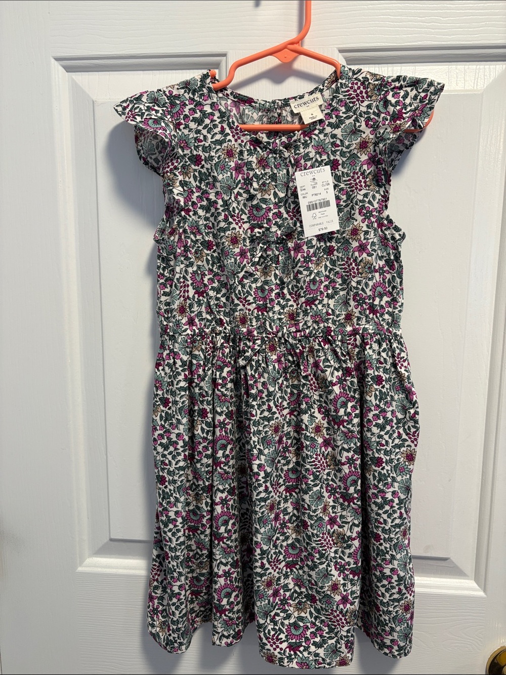Crewcuts Floral Cotton Dress in White, Pink & Green